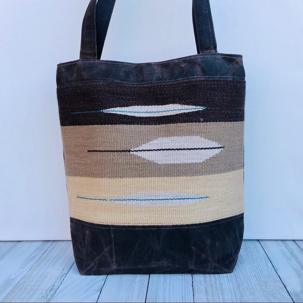 Tote Bag Handmade Wool and Waxed Canvas